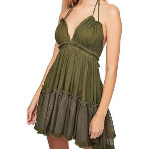 ForeMode Deep V Neck Bohemian Mini Backless Dress